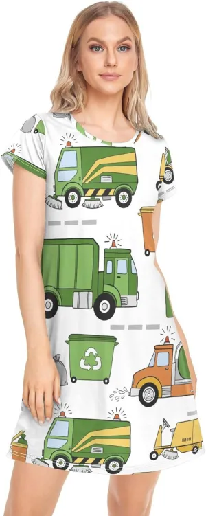 Fisyme Womens Nightgown Short Sleeve Sleep Shirt Night Pajama Dress Sleepshirt Sleepwear