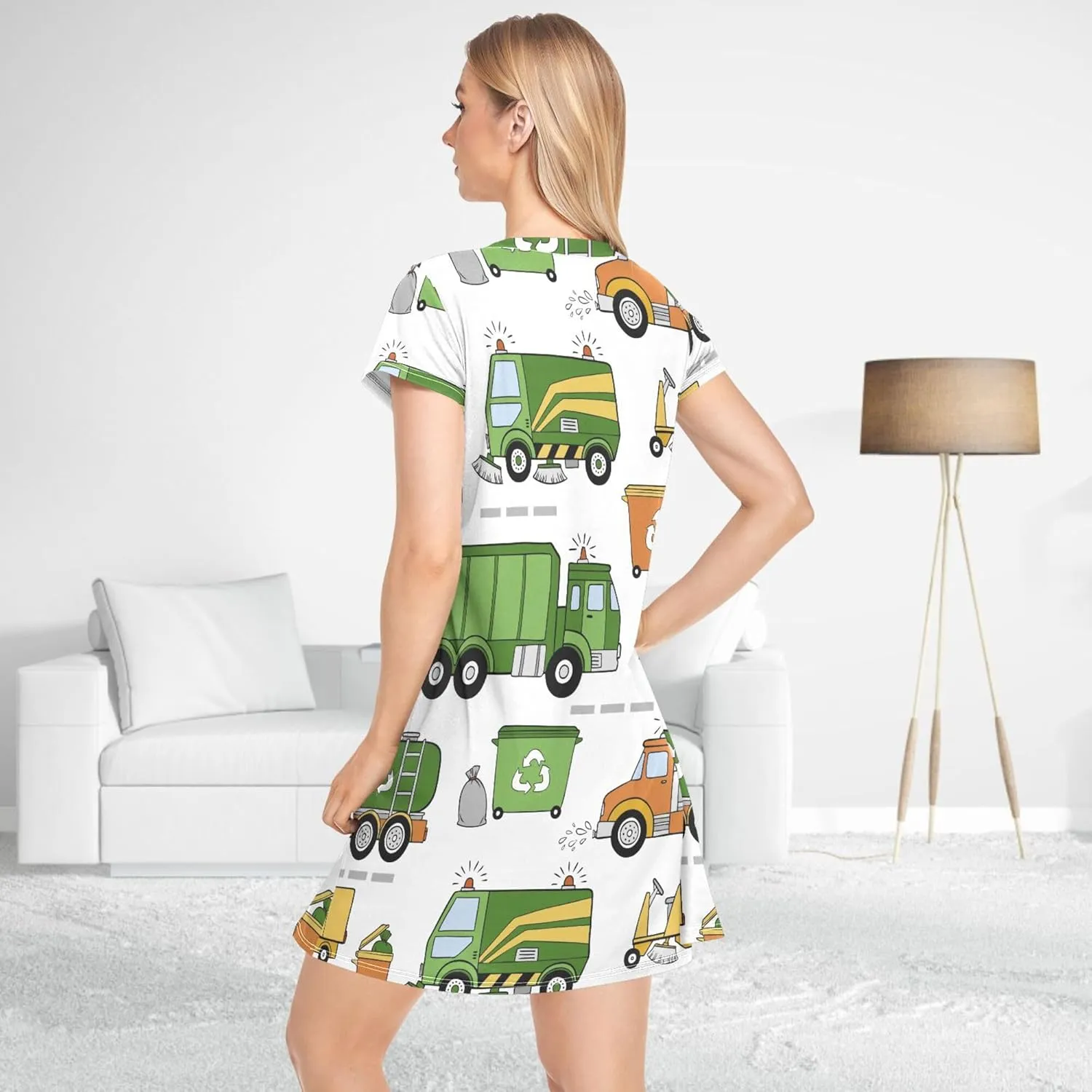 Fisyme Womens Nightgown Short Sleeve Sleep Shirt Night Pajama Dress Sleepshirt Sleepwear