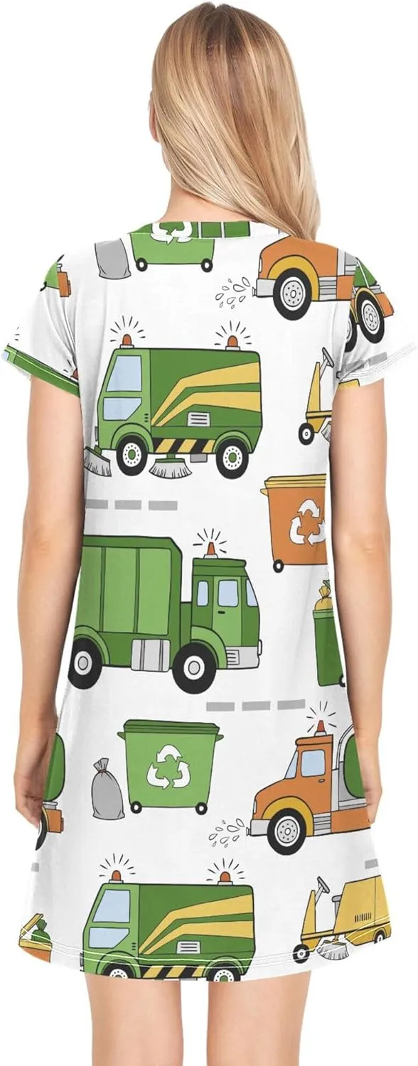 Fisyme Womens Nightgown Short Sleeve Sleep Shirt Night Pajama Dress Sleepshirt Sleepwear