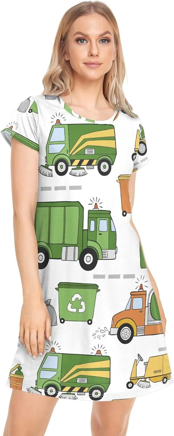 Fisyme Womens Nightgown Short Sleeve Sleep Shirt Night Pajama Dress Sleepshirt Sleepwear