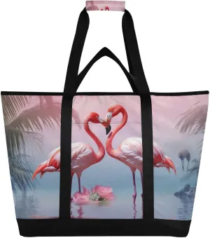 Flamingo Reusable Insulated Lunchbox Cooler Bag, Leakproof Kitchen Grocery Bag Collapsible Portable Cooler Tote Bag for Picnic, Camping, Office, Travel