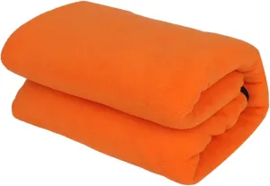 Fleece Sleeping Bag Liner Emergency Blanket Zippered Portable Camping Blanket Single Sleeping Bag for Fishing Backpacking, Orange