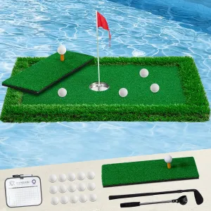 Floating Golf Green for Pool & Lake, Chipping Green Mat (23.6"x35.4") with Ball Retriever, Chipping Club, Floating Golf Balls & Scorecard, Outdoor & Indoor Game, Golfers Gift