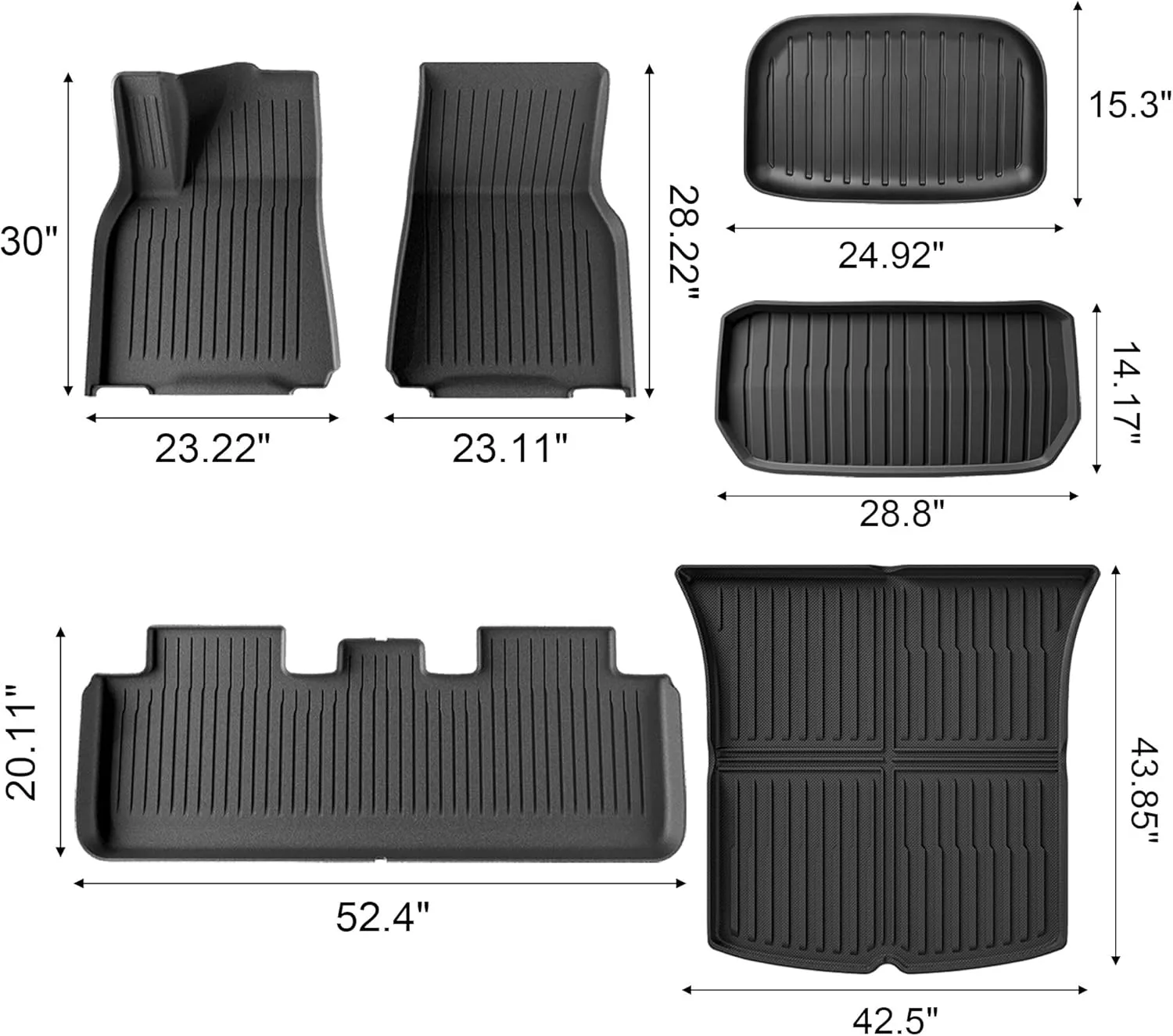 Floor Mats for Tesla Model Y 2021-2024 2025, Set of 6 Mats All Weather TPE Waterproof Anti-Slip Front & Rear Trunk Mats Cargo Liners, Custom Fit for Tesla 5-Seater (Not Fit 7-Seat)