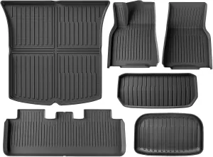 Floor Mats for Tesla Model Y 2021-2024 2025, Set of 6 Mats All Weather TPE Waterproof Anti-Slip Front & Rear Trunk Mats Cargo Liners, Custom Fit for Tesla 5-Seater (Not Fit 7-Seat)