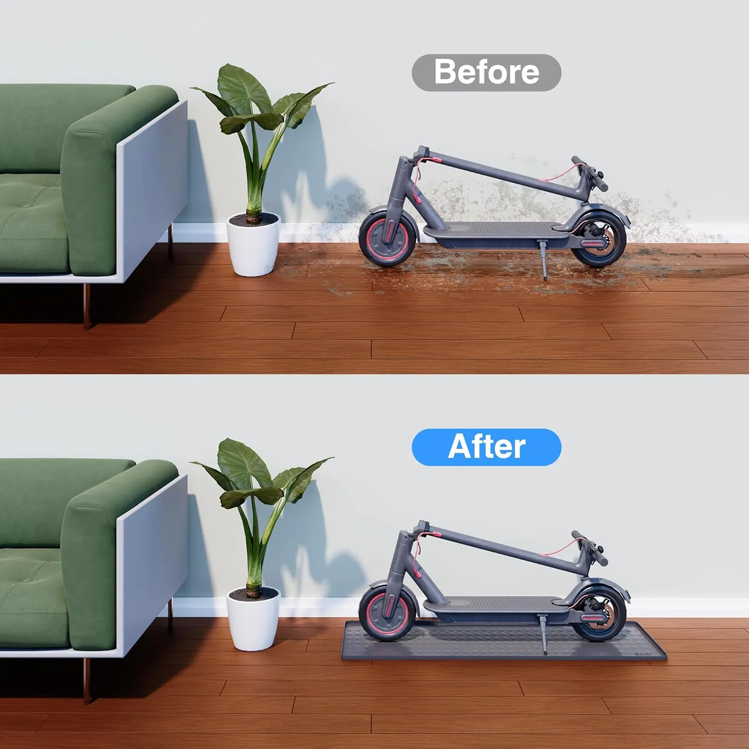 Floor Protection Mat for Electric Scooter | 48" x 15" in | Waterproof, Non-Slip, Durable, Easy Clean | Protects Floor from Dirt, Scratches, Moisture | Perfect for Home, Office, Garage (Dark Gray)