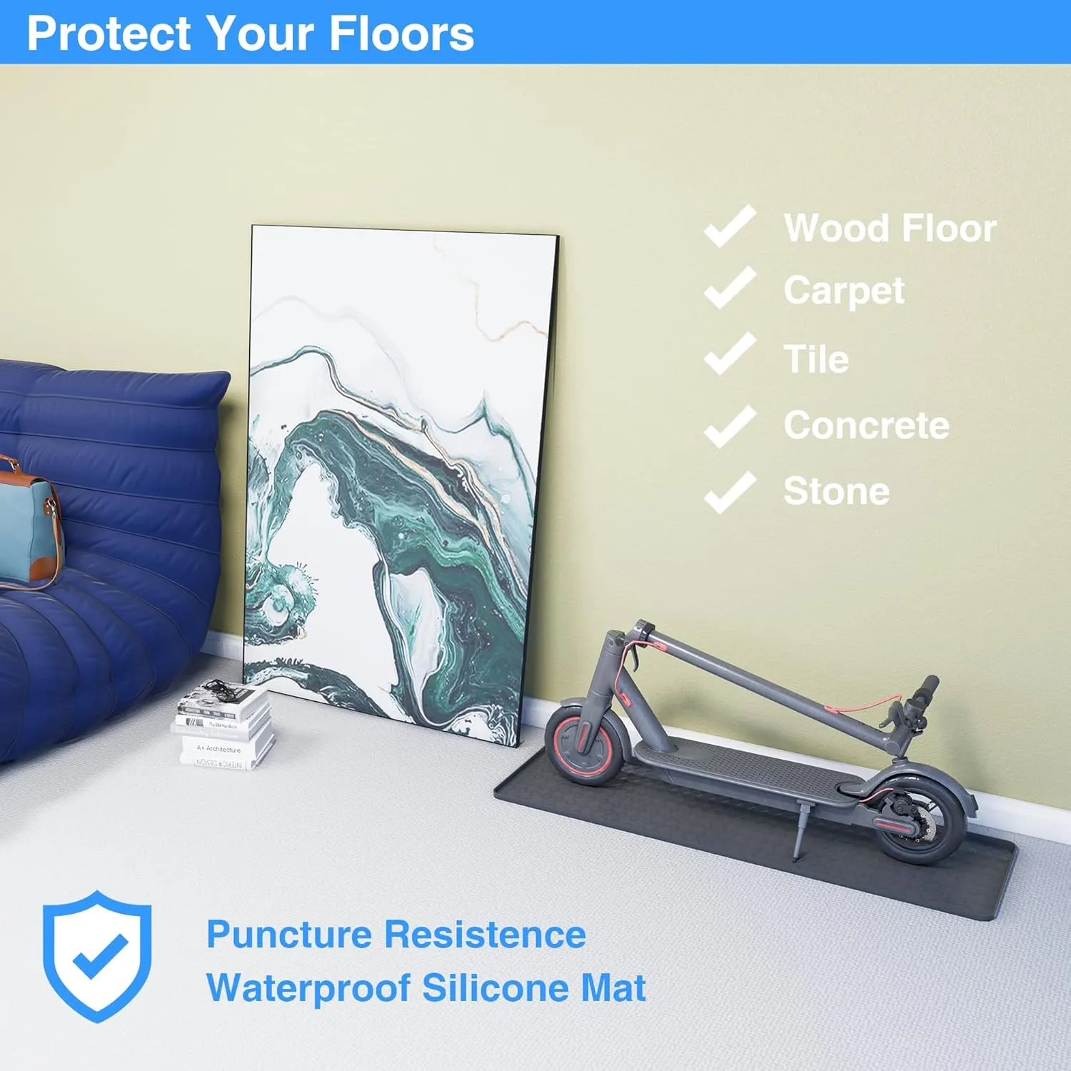 Floor Protection Mat for Electric Scooter | 48" x 15" in | Waterproof, Non-Slip, Durable, Easy Clean | Protects Floor from Dirt, Scratches, Moisture | Perfect for Home, Office, Garage (Dark Gray)