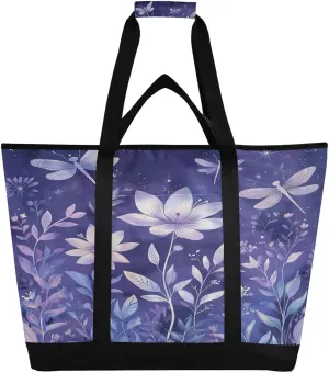 Flower Butterfly Reusable Insulated Lunchbox Cooler Bag, Leakproof Kitchen Grocery Bag Collapsible Portable Cooler Tote Bag for Picnic, Camping, Office, Travel