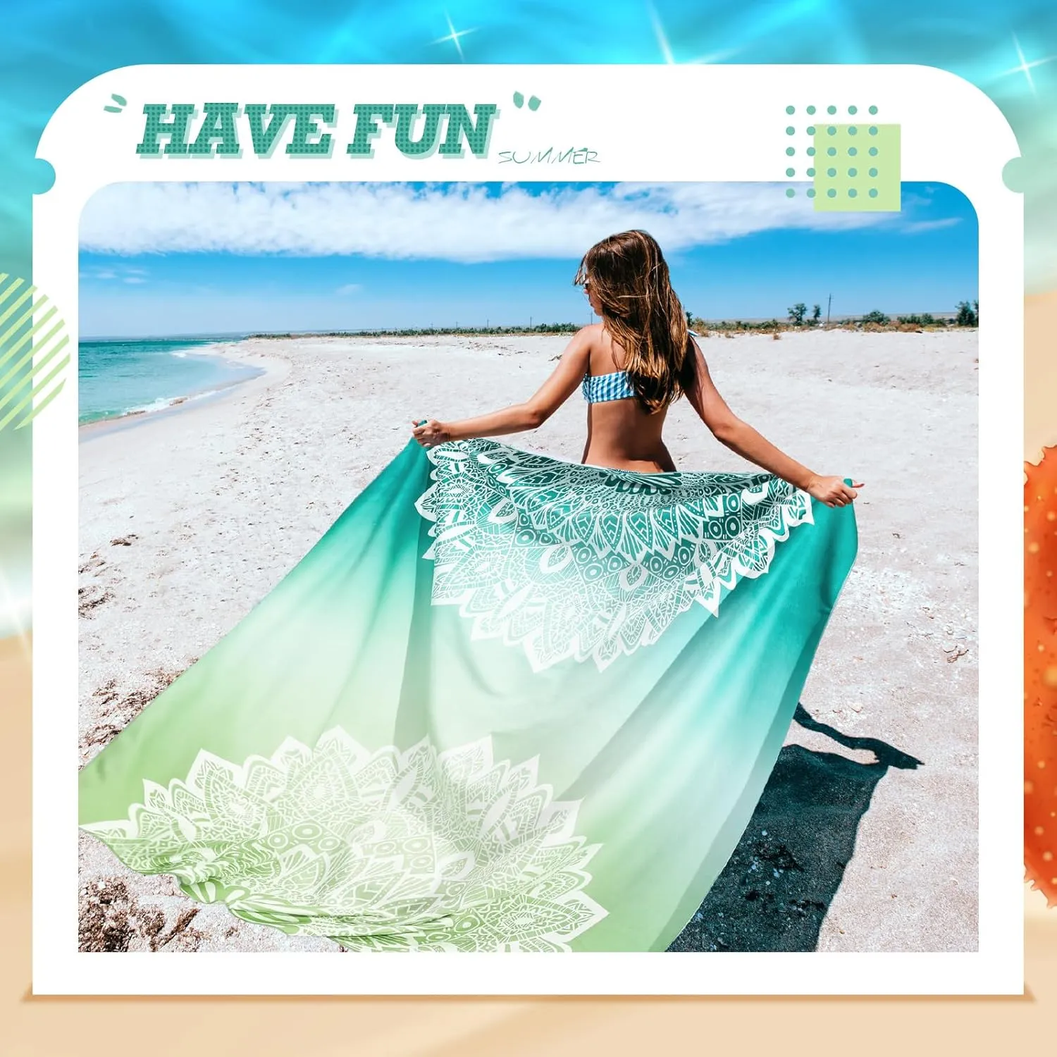 Flutesan Oversized Beach Towel Blanket 71 x 71 Boho Microfiber Beach Towel Lightweight Sand Giant Sandbeach Towels for Adult Summer Travel Camping Hiking Picnic(Turquoise,Mandala)