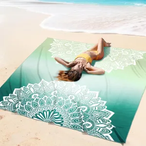 Flutesan Oversized Beach Towel Blanket 71 x 71 Boho Microfiber Beach Towel Lightweight Sand Giant Sandbeach Towels for Adult Summer Travel Camping Hiking Picnic(Turquoise,Mandala)