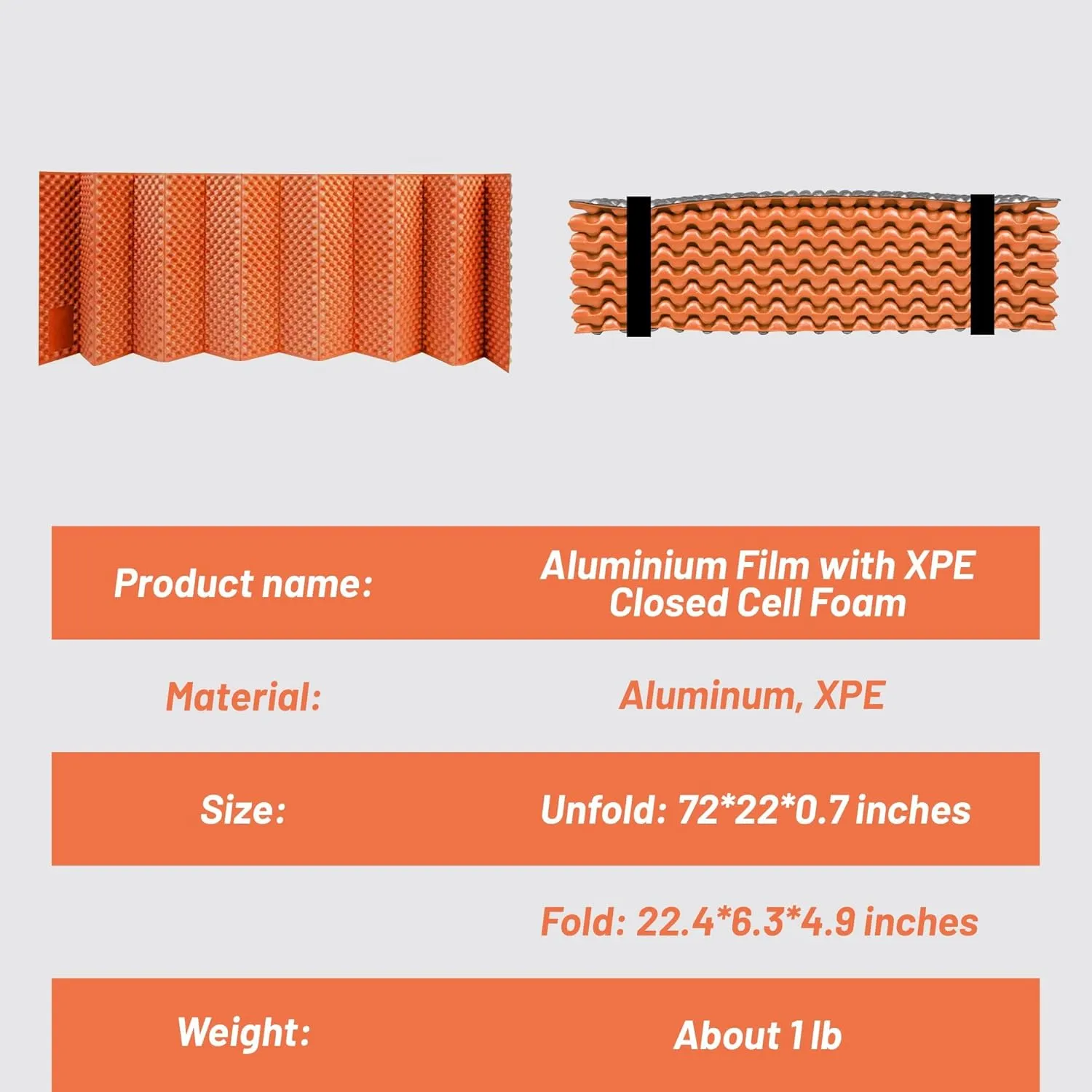 Foam Sleeping Pad for Camping Lightweight Outdoor Folding Mat Closed Cell Foam Pad Portable Waterproof Sleeping Mat for Hiking Backpacking Aluminum XPE Camping Accessories 0 