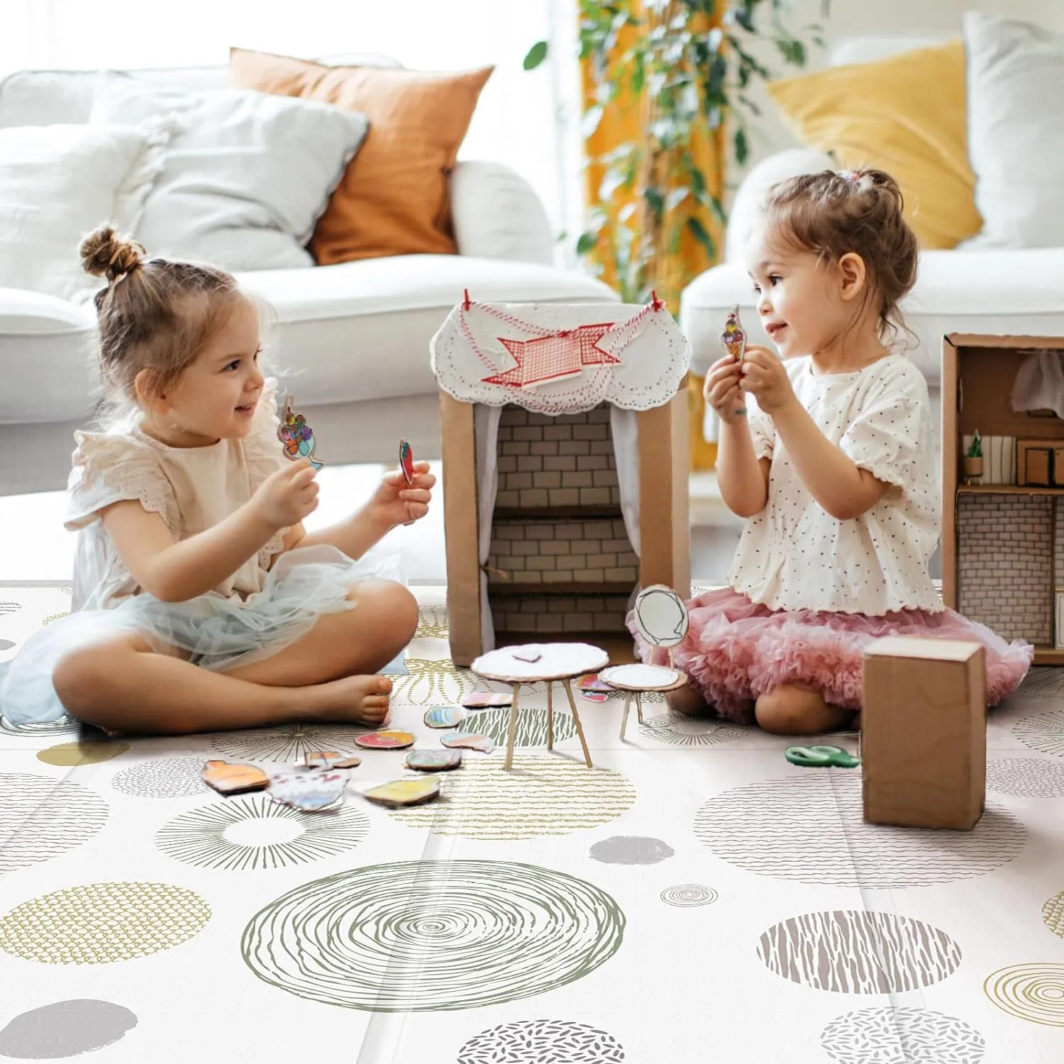 Foldable Baby Play Mat, PIGLOG Waterproof Playmats for Babies and Toddlers Kids, Safe Foam Playmat for Tummy Time, 50x50 Playpen Mat, Reversible Portable Baby Floor Mat for Infant, Toddler(Circle)