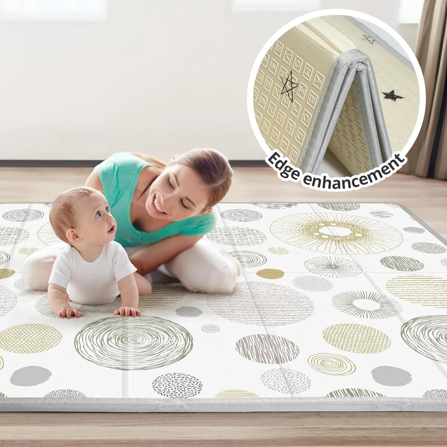Foldable Baby Play Mat, PIGLOG Waterproof Playmats for Babies and Toddlers Kids, Safe Foam Playmat for Tummy Time, 50x50 Playpen Mat, Reversible Portable Baby Floor Mat for Infant, Toddler(Circle)