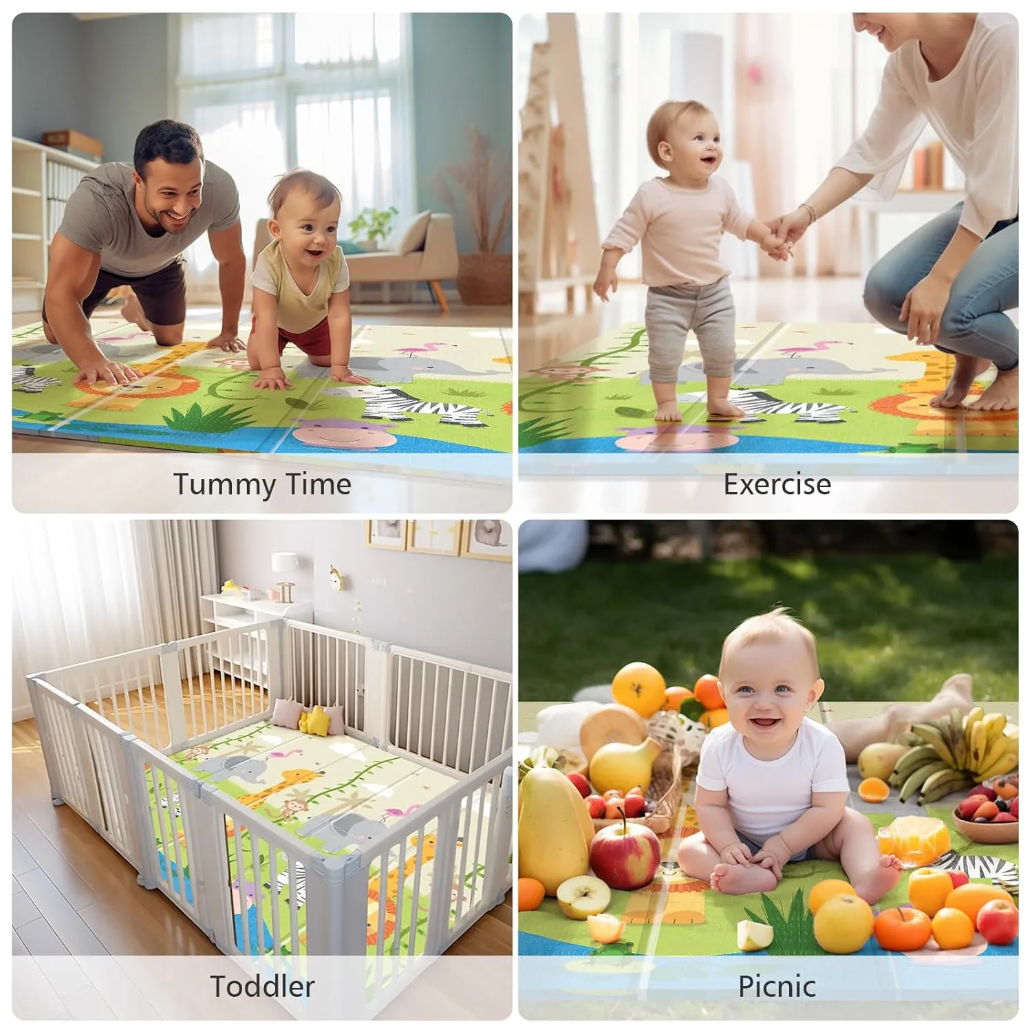 Foldable Baby Play Mat,71x59 Inches Play mat for Indoor and Outdoor, Reversible Foam Padded Perfect for Playtime and Tummy Time, Waterproof Baby Crawling mat Play for Infants, Toddlers and Kids