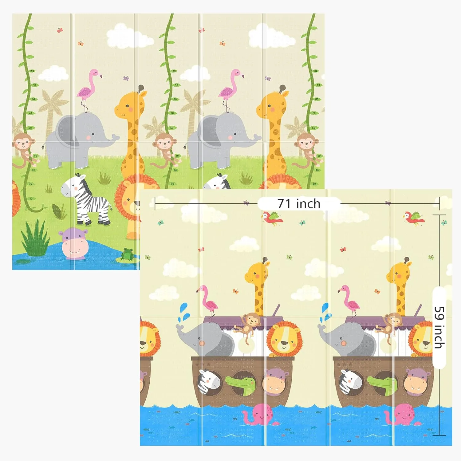 Foldable Baby Play Mat,71x59 Inches Play mat for Indoor and Outdoor, Reversible Foam Padded Perfect for Playtime and Tummy Time, Waterproof Baby Crawling mat Play for Infants, Toddlers and Kids