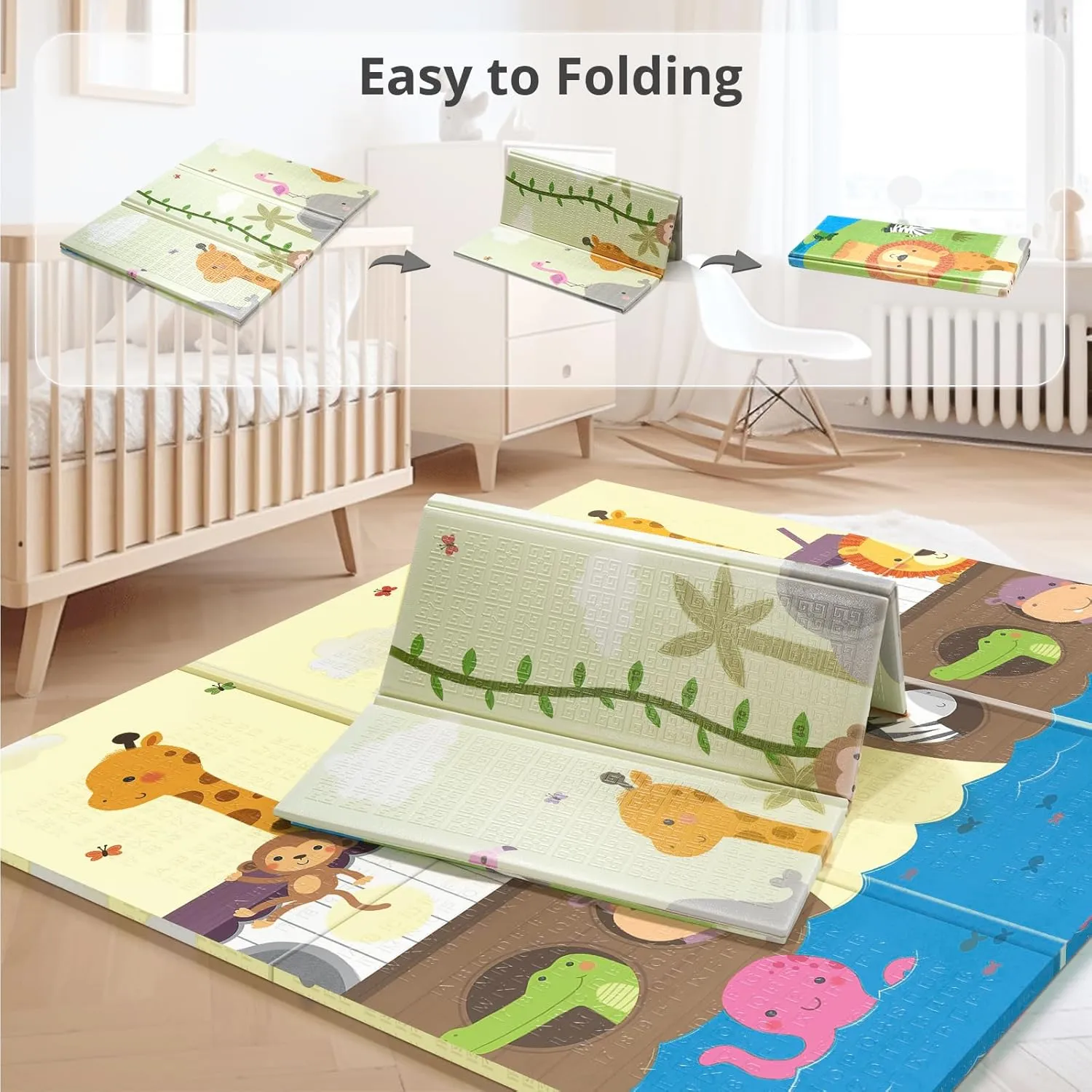 Foldable Baby Play Mat,71x59 Inches Play mat for Indoor and Outdoor, Reversible Foam Padded Perfect for Playtime and Tummy Time, Waterproof Baby Crawling mat Play for Infants, Toddlers and Kids
