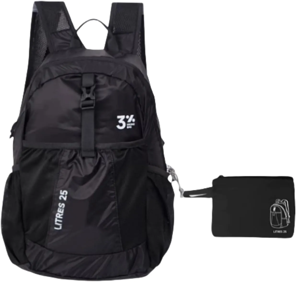 Foldable Backpack for Outdoor Hiking, Climbing, Travel - 25L Capacity, Ergonomic Design, Fashionable & Portable (Black)