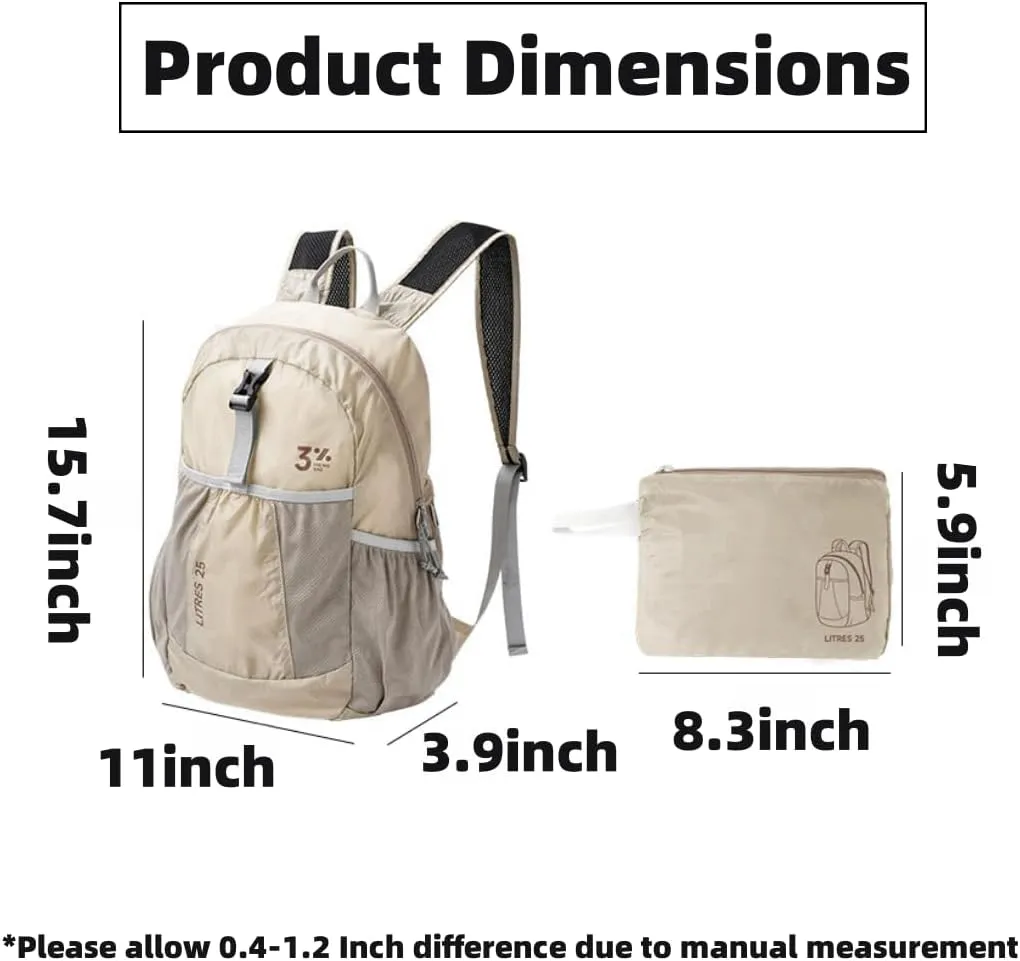 Foldable Backpack for Outdoor Hiking, Climbing, Travel - 25L Capacity, Ergonomic Design, Fashionable & Portable (Black)