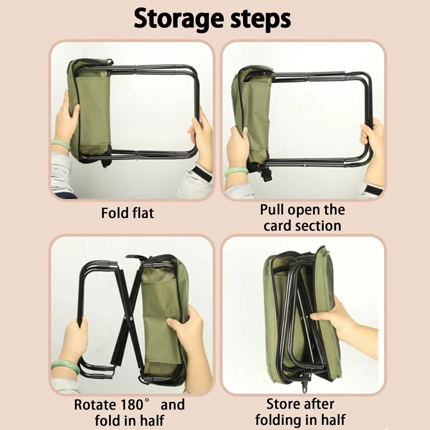 Foldable Backpack Stool, Small Foldable Fishing Chair, Portable Camping Stools & Collapsible Chair with Adjustable Strap for Camping, Fishing, Outdoor Barbecue (Khaki, Small)