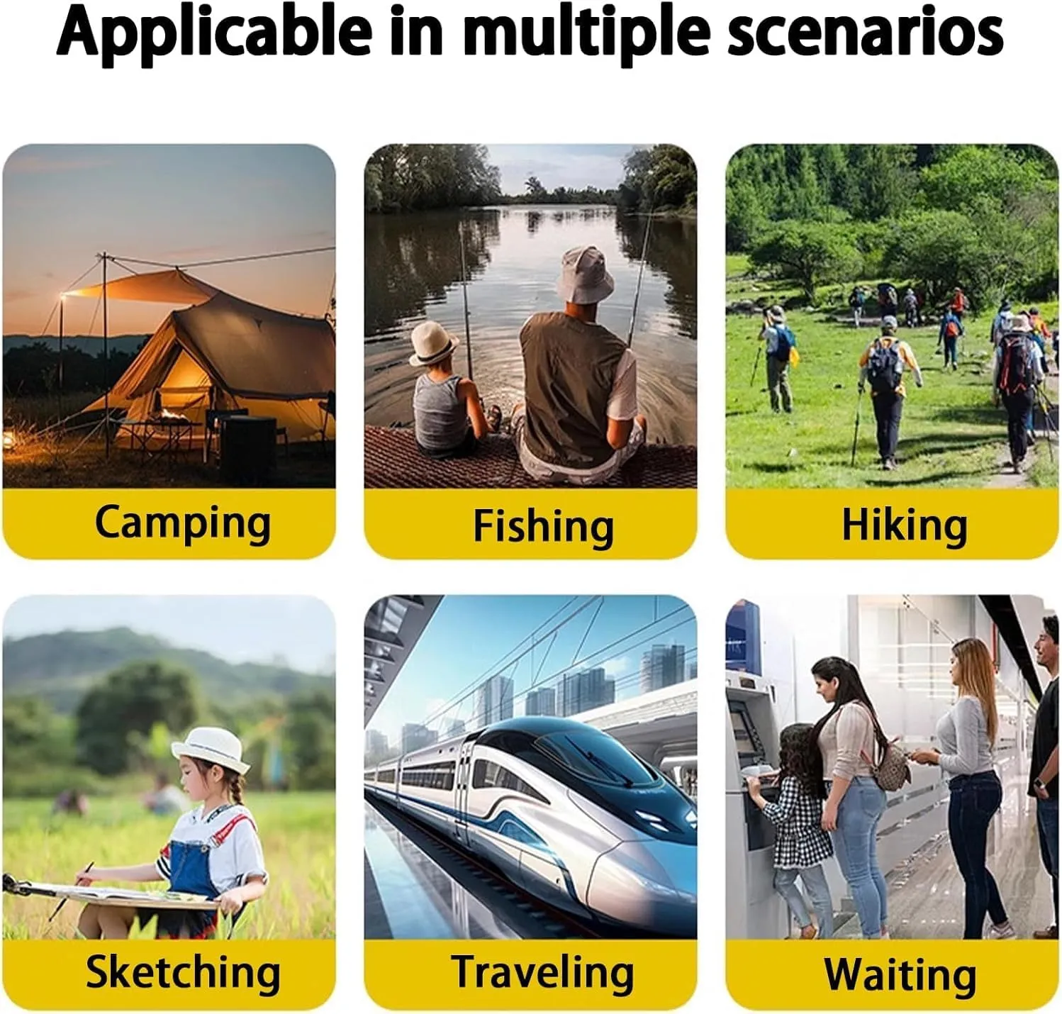 Foldable Backpack Stool, Small Foldable Fishing Chair, Portable Camping Stools & Collapsible Chair with Adjustable Strap for Camping, Fishing, Outdoor Barbecue (Khaki, Small)