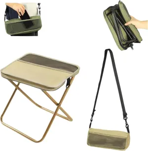 Foldable Backpack Stool, Small Foldable Fishing Chair, Portable Camping Stools & Collapsible Chair with Adjustable Strap for Camping, Fishing, Outdoor Barbecue (Khaki, Small)