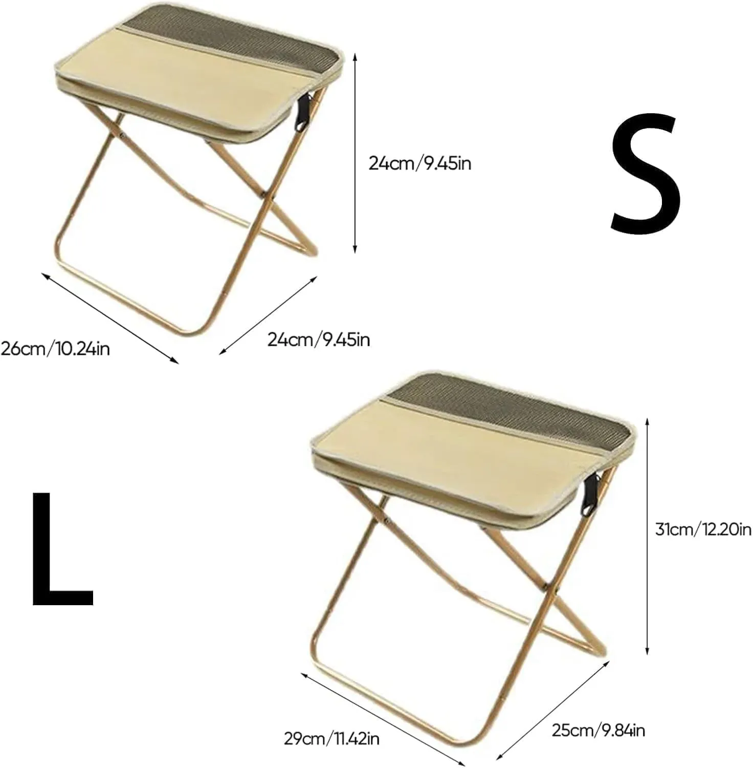 Foldable Backpack Stool, Small Foldable Fishing Chair, Portable Camping Stools & Collapsible Chair with Adjustable Strap for Camping, Fishing, Outdoor Barbecue (Khaki, Small)