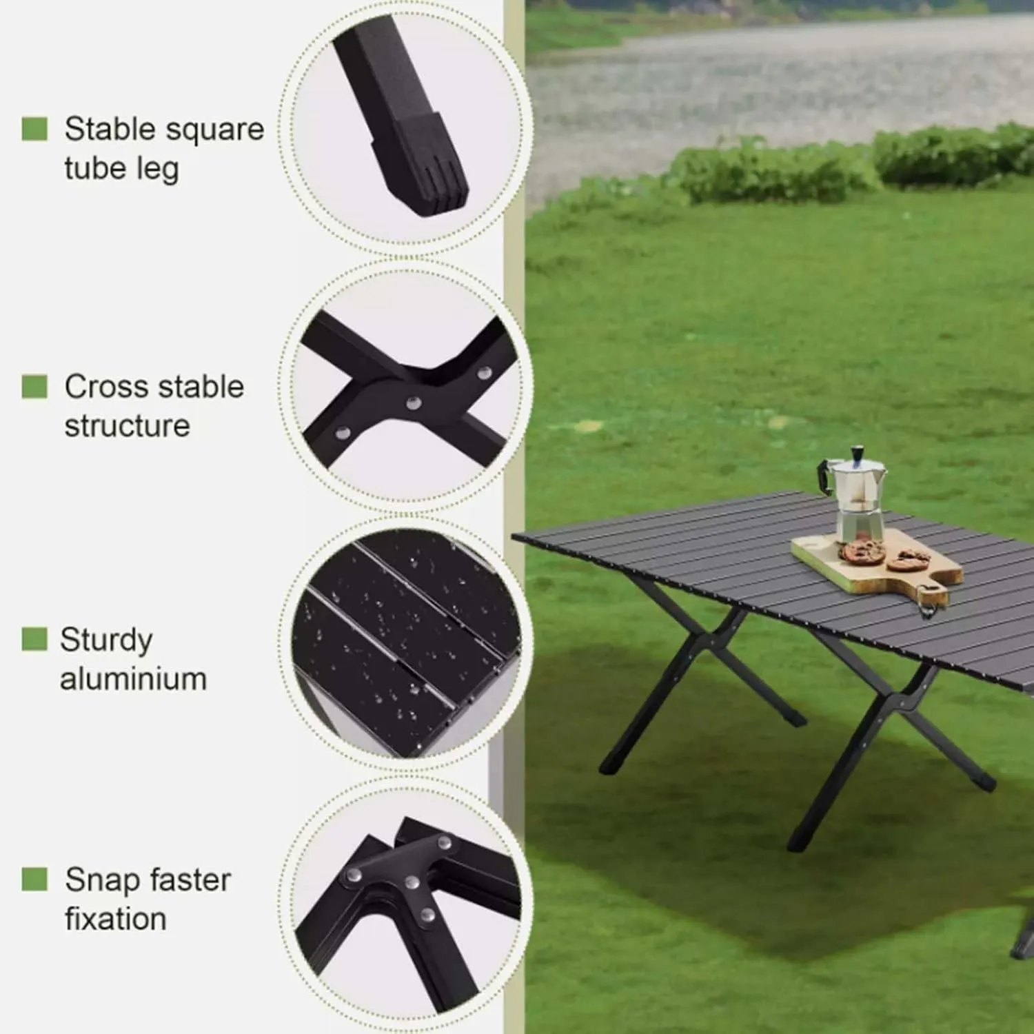 Foldable Camping Table, Lightweight Outdoor Camp Table with Storage Bag, Aluminum Roll-Up Camp Table for Picnic, Backyards, BBQ, Garden, Party, Backyard, 220 LBS Heavy Duty Load, 46x24 in, Black