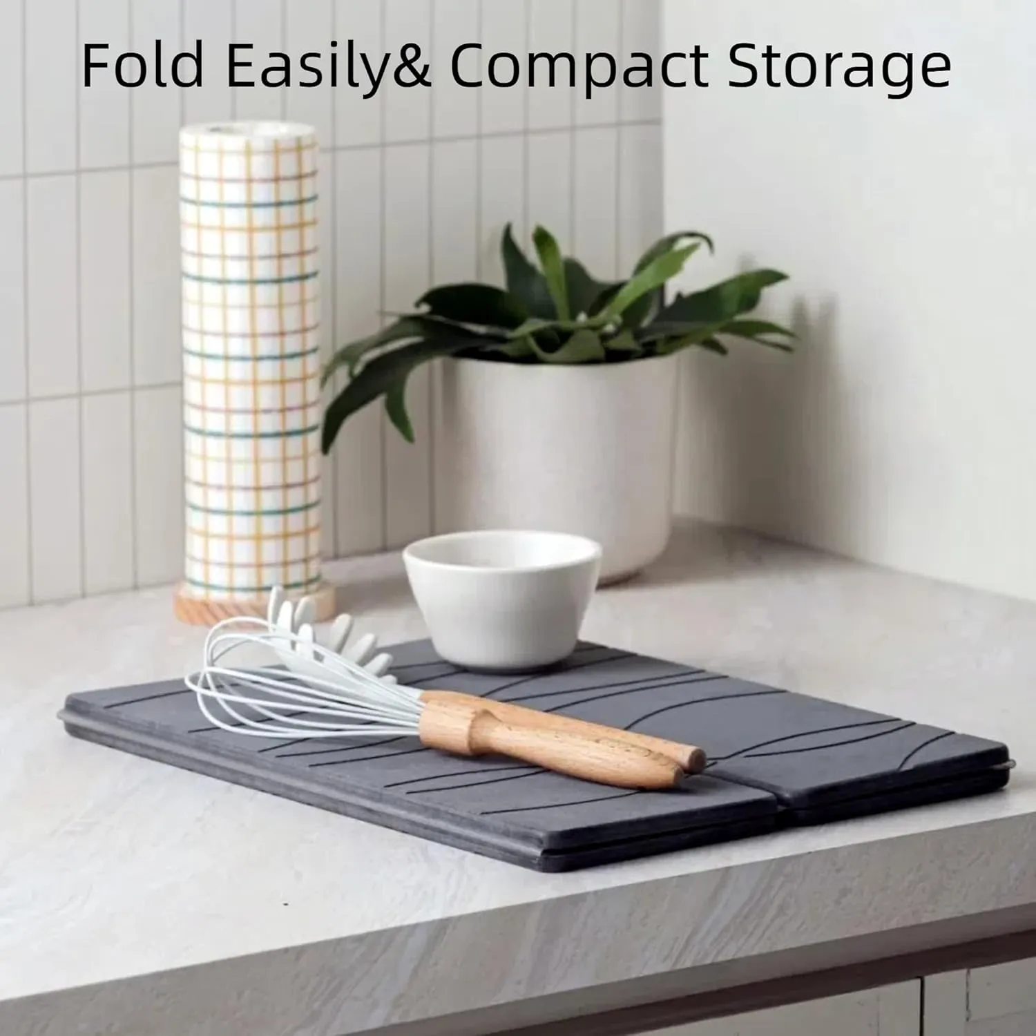 Foldable Large Stone Bath Mat, Super Absorbent Diatomaceous Earth Mat, Non-Slip 24 x 16 inch Quick Drying Mat, Compact and Easy to Store Bath Mats for Bathroom, Easy to Clean, Set of 4 Panels, Grey