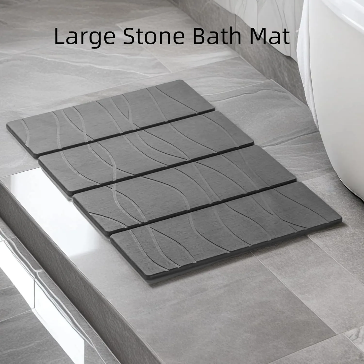Foldable Large Stone Bath Mat, Super Absorbent Diatomaceous Earth Mat, Non-Slip 24 x 16 inch Quick Drying Mat, Compact and Easy to Store Bath Mats for Bathroom, Easy to Clean, Set of 4 Panels, Grey