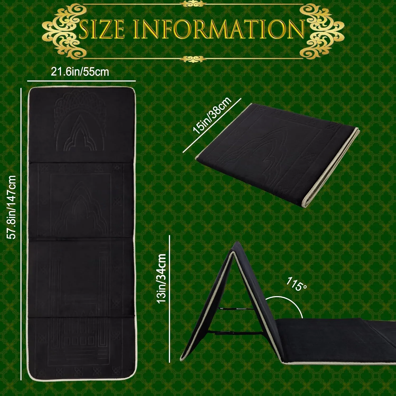 Foldable Muslim Prayer Mat with Back Rest Support, Thick Padded Islamic Prayer Rug, Travel Portable Carpet for Women Men, janamaz, Sajadah, Meditation Prayer Ramadan Eid Gift with Hat and 33 Beads