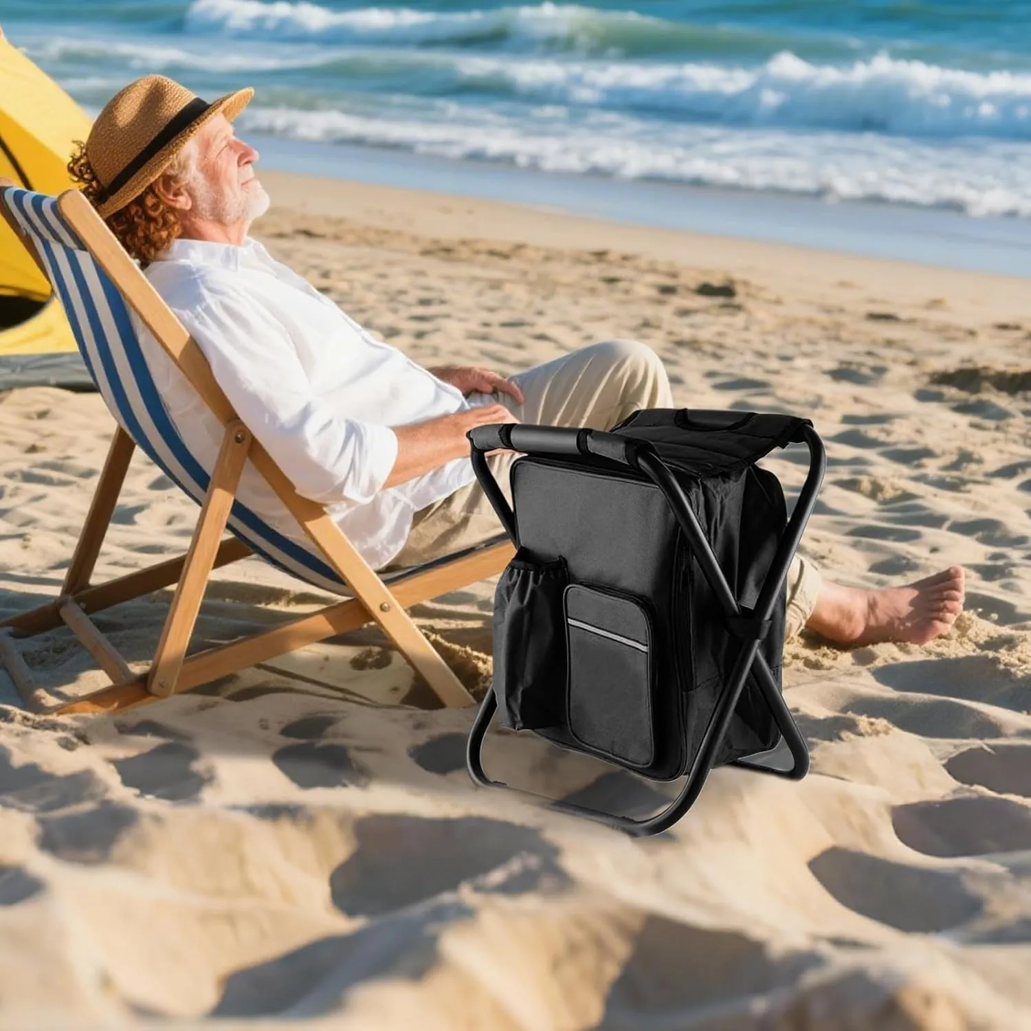 Foldable Outdoor Chairs | Waterproof Foldable Chair | Backpack Cooler Bag Camping Recliner for Mountaineering Hiking Travel Balcony Patio Festival Lawn Park Fishing Garden Backyard Picnic Poolside