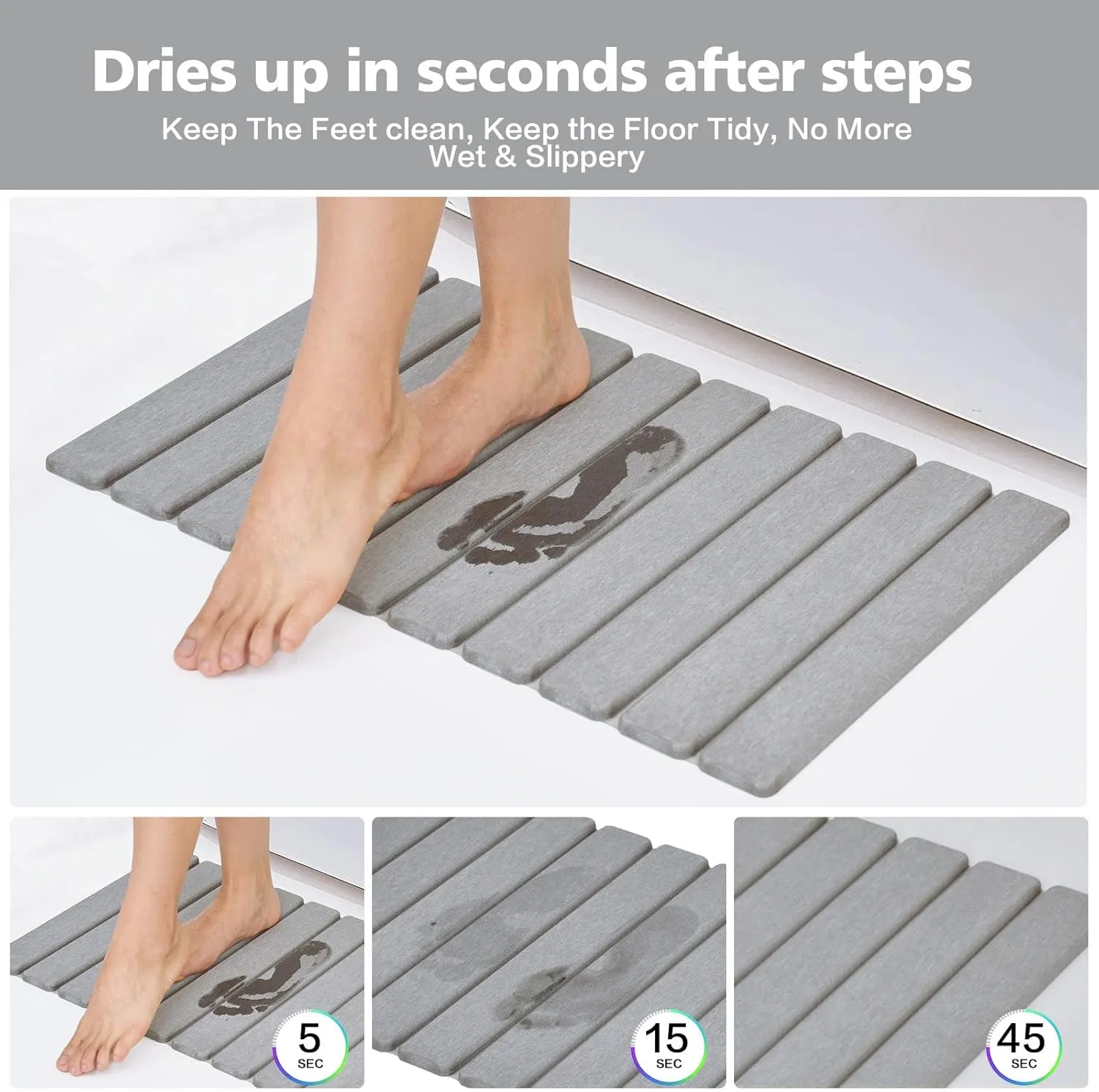 Foldable Stone Bath Mat, Non-Slip Diatomaceous Earth Bath Mat, Super Absorbent Quick Drying Bath Stone Mat, Sleek & Luxury Bath mat for Bathroom Kitchen Bathtub, 23.4 * 15.4" Gray - 2 Pack