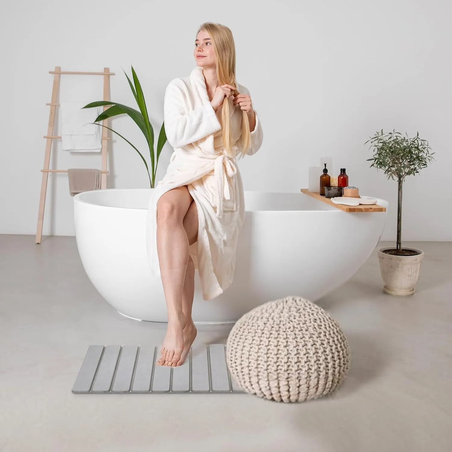 Foldable Stone Bath Mat, Non-Slip Diatomaceous Earth Bath Mat, Super Absorbent Quick Drying Bath Stone Mat, Sleek & Luxury Bath mat for Bathroom Kitchen Bathtub, 23.4 * 15.4" Gray - 2 Pack