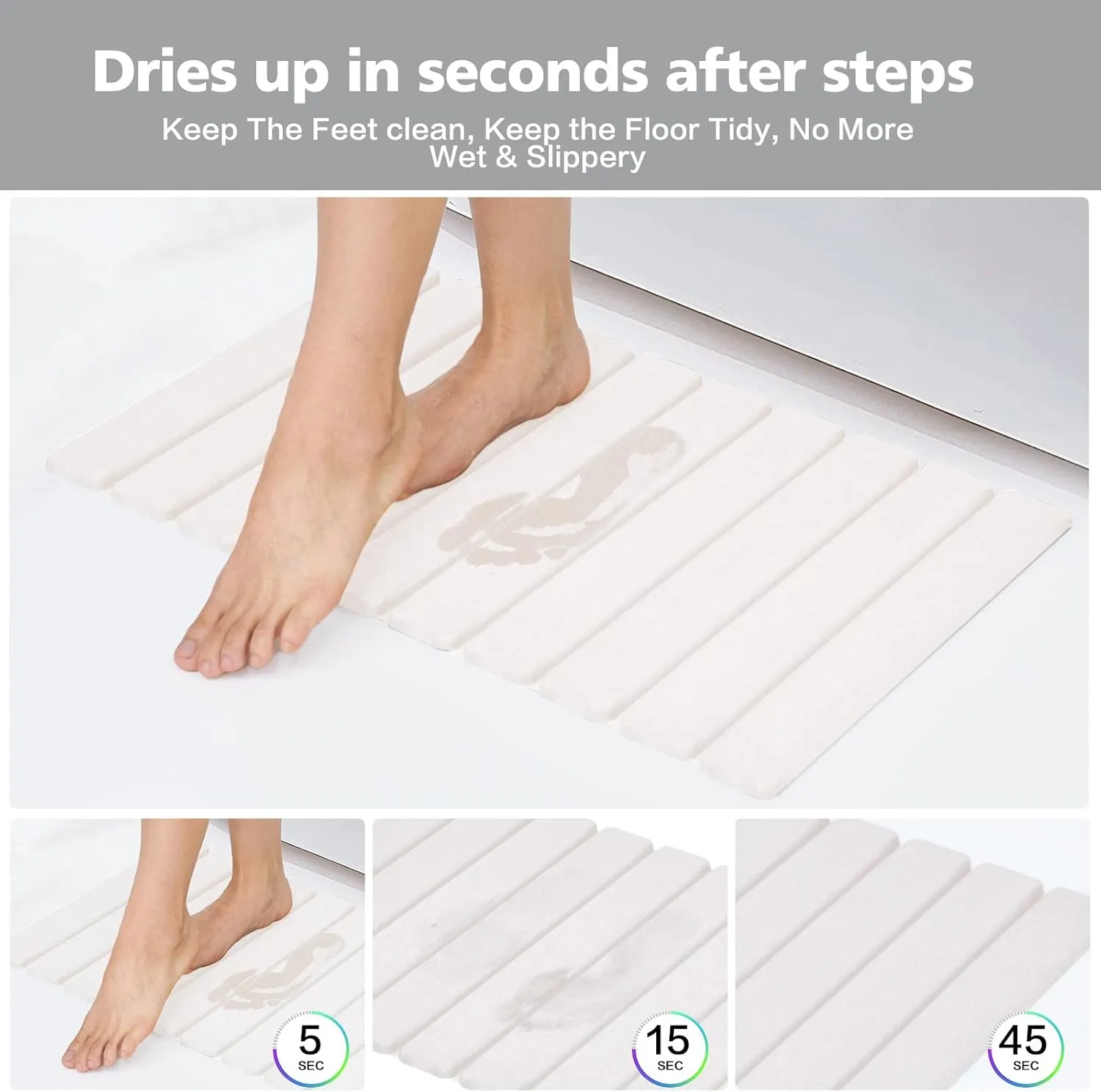 Foldable Stone Bath Mat, Non-Slip Diatomaceous Earth Bath Mat, Super Absorbent Quick Drying Bath Stone Mat, Sleek & Luxury Bath mat for Bathroom Kitchen Bathtub, 23.4 * 15.4" White - 2 Pack
