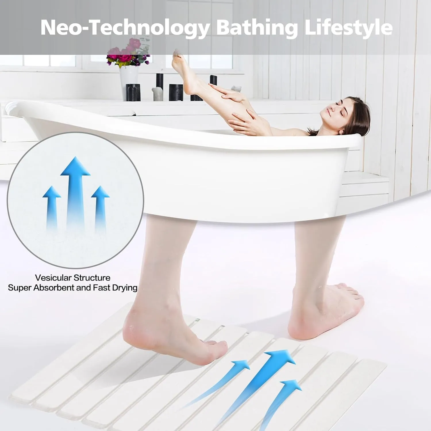 Foldable Stone Bath Mat, Non-Slip Diatomaceous Earth Bath Mat, Super Absorbent Quick Drying Bath Stone Mat, Sleek & Luxury Bath mat for Bathroom Kitchen Bathtub, 23.4 * 15.4" White - 2 Pack