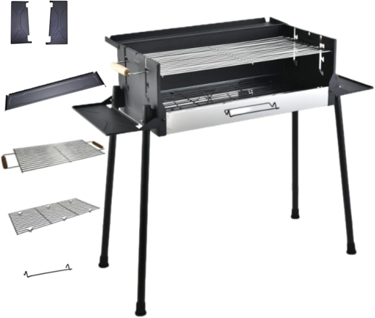 Foldable Storage Shelf 3 Gear Adjustable Temperature Windproof BBQ Grill, Large Size Metal Camping Barbecue Stove with Portable Design Black