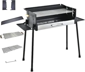 Foldable Storage Shelf 3 Gear Adjustable Temperature Windproof BBQ Grill, Large Size Metal Camping Barbecue Stove with Portable Design Black