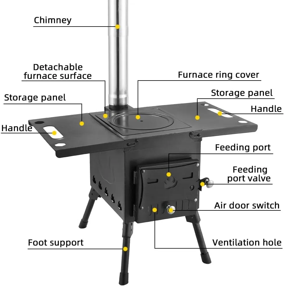 Foldable Wood Burning Stove Camping for Outdoor Hiking/Black