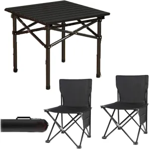 Folding Bea Picnic Tables Collapsible Backpack Lawn air Camping Folding air and Table Set with Roll up Carbon Steel Table Top for More People Party