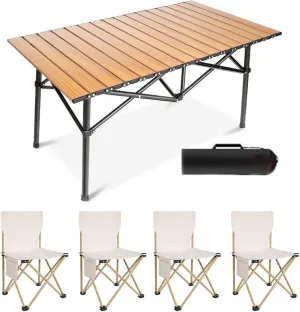 Folding Bea Picnic Tables Collapsible Backpack Lawn air Camping Folding air and Table Set with Roll up Carbon Steel Table Top for More People Party