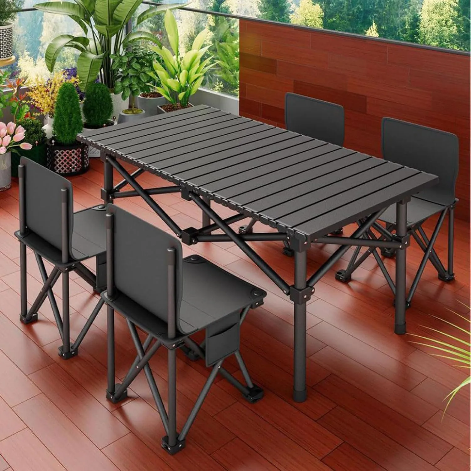 Folding Bea Picnic Tables Collapsible Backpack Lawn air Camping Folding air and Table Set with Roll up Carbon Steel Table Top for More People Party