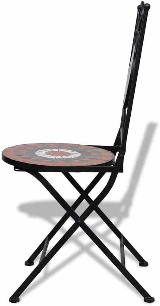 Folding Bistro Chairs 2 pcs Ceramic Terracotta and White Outdoor Patio Dining Chairs with Powder-Coated Iron Frame and Ceramic Seats for Garden, Balcony, or Terrace