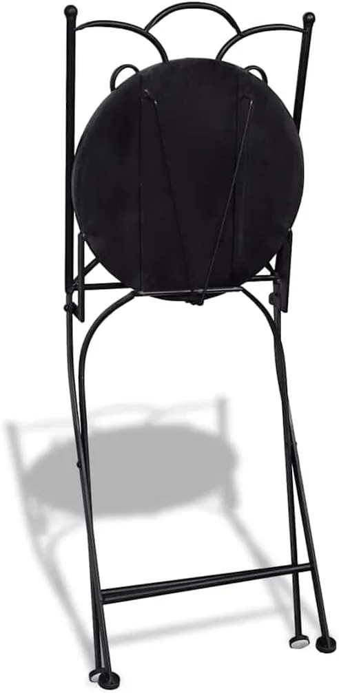 Folding Bistro Chairs 2 pcs Ceramic Terracotta and White Outdoor Patio Dining Chairs with Powder-Coated Iron Frame and Ceramic Seats for Garden, Balcony, or Terrace