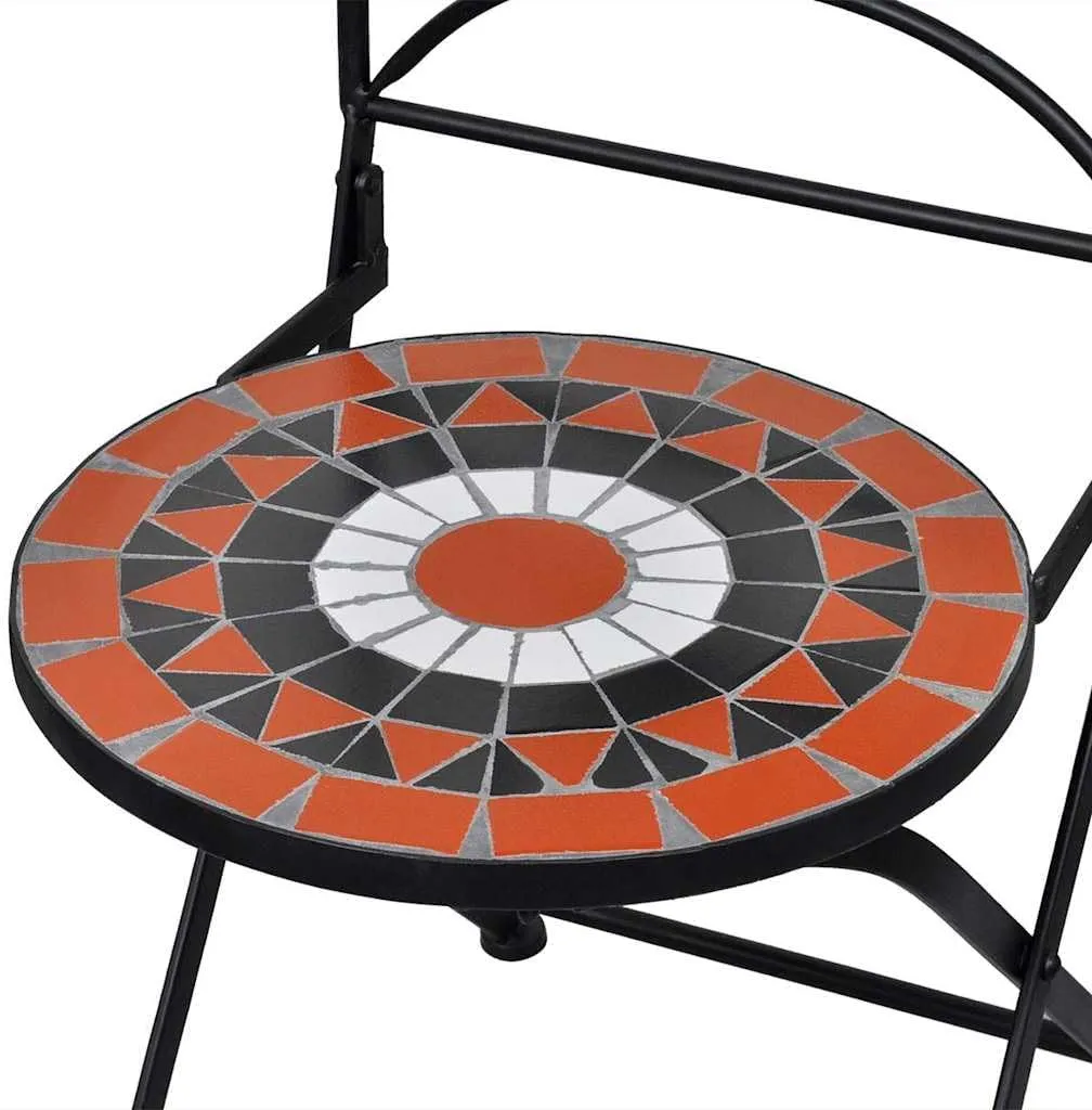Folding Bistro Chairs 2 pcs Ceramic Terracotta and White Outdoor Patio Dining Chairs with Powder-Coated Iron Frame and Ceramic Seats for Garden, Balcony, or Terrace