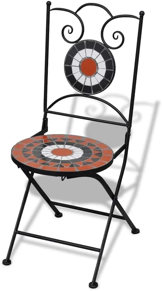 Folding Bistro Chairs 2 pcs Ceramic Terracotta and White Outdoor Patio Dining Chairs with Powder-Coated Iron Frame and Ceramic Seats for Garden, Balcony, or Terrace