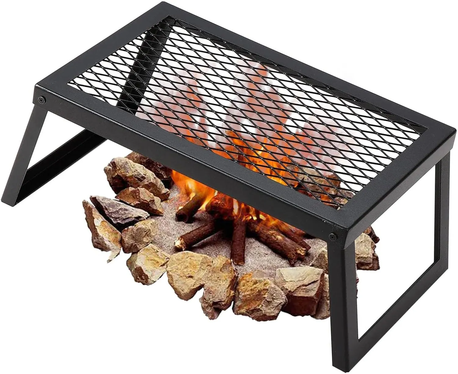 Folding Campfire Grill, Heavy Duty Steel Grate, 18" Camping Grates Over Fire Pit, Portable Over Fire Camp Grill, Camp Fire Cooking Equipment with Legs Carrying Bag, for Outdoor Cooking, Black