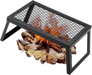 Folding Campfire Grill, Heavy Duty Steel Grate, 18" Camping Grates Over Fire Pit, Portable Over Fire Camp Grill, Camp Fire Cooking Equipment with Legs Carrying Bag, for Outdoor Cooking, Black