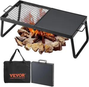 Folding Campfire Grill, Heavy Duty Steel Mesh Grate, 22.4" Portable Camping Grates Over Fire Pit, Camp Fire Cooking Equipment with Legs Carrying Bag, Grilling Rack for Outdoor Open Flame Cooking