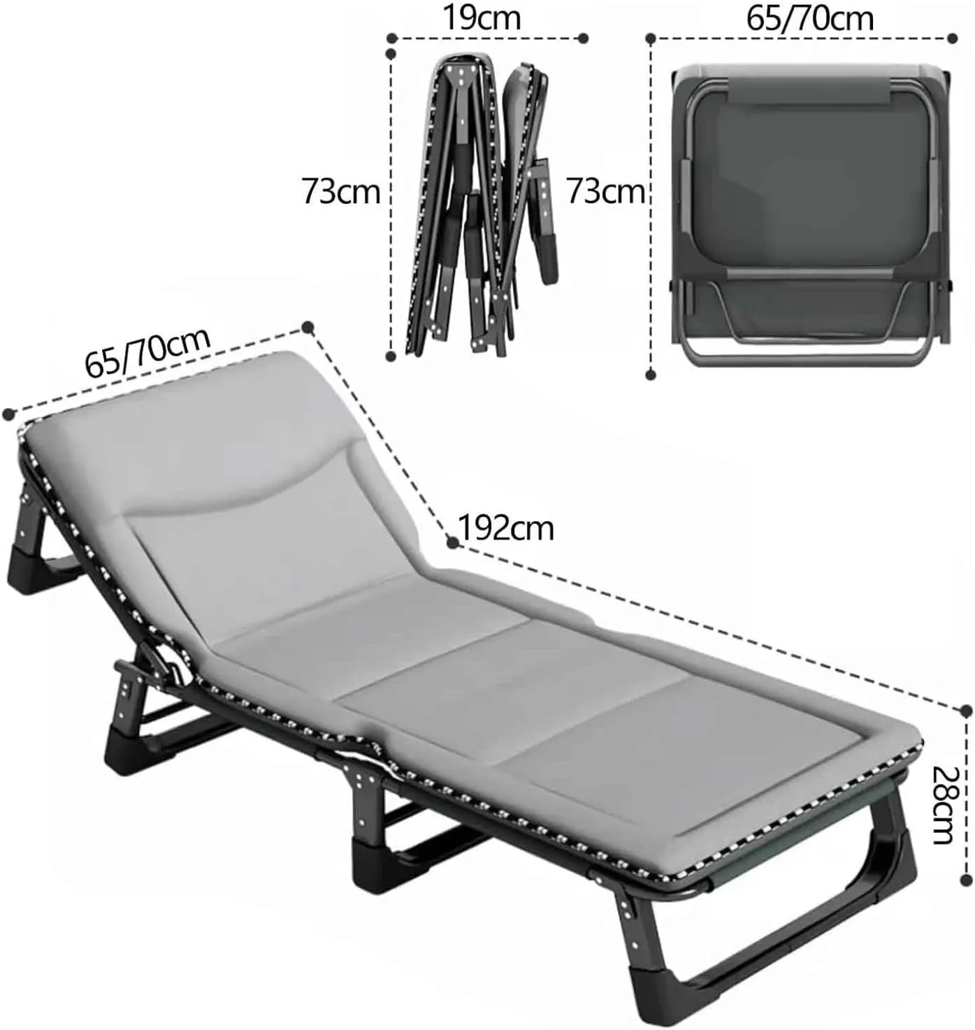 Folding Camping Cot for Adults w/Mattress & Pillow 4 Positions Adjustable Portable Cots for Sleeping Heavy Duty Fold Up Camp Bed Patio Lounger Supports 200kg