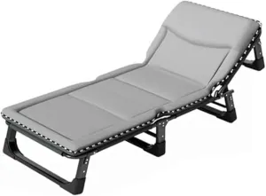 Folding Camping Cot for Adults w/Mattress & Pillow 4 Positions Adjustable Portable Cots for Sleeping Heavy Duty Fold Up Camp Bed Patio Lounger Supports 200kg